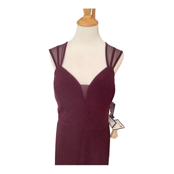 Maroon Mesh-back Sleeveless Full-Length Formal Gown Dress with slit by nightway - Picture 5 of 9